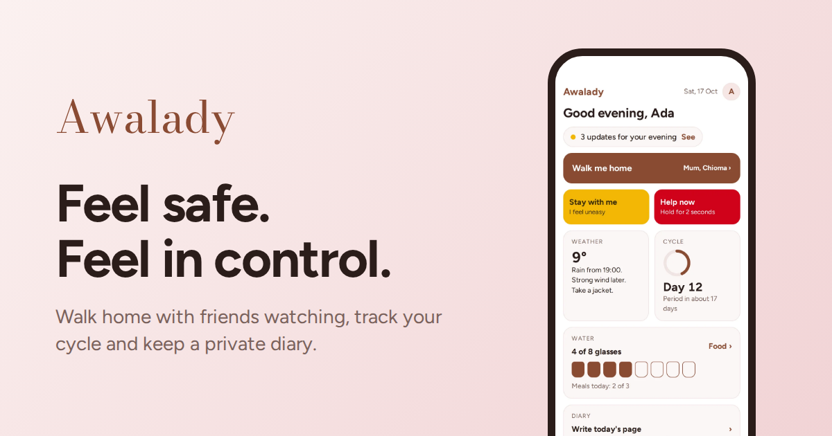 The Today screen beside the wordmark and the line Feel safe, feel in control