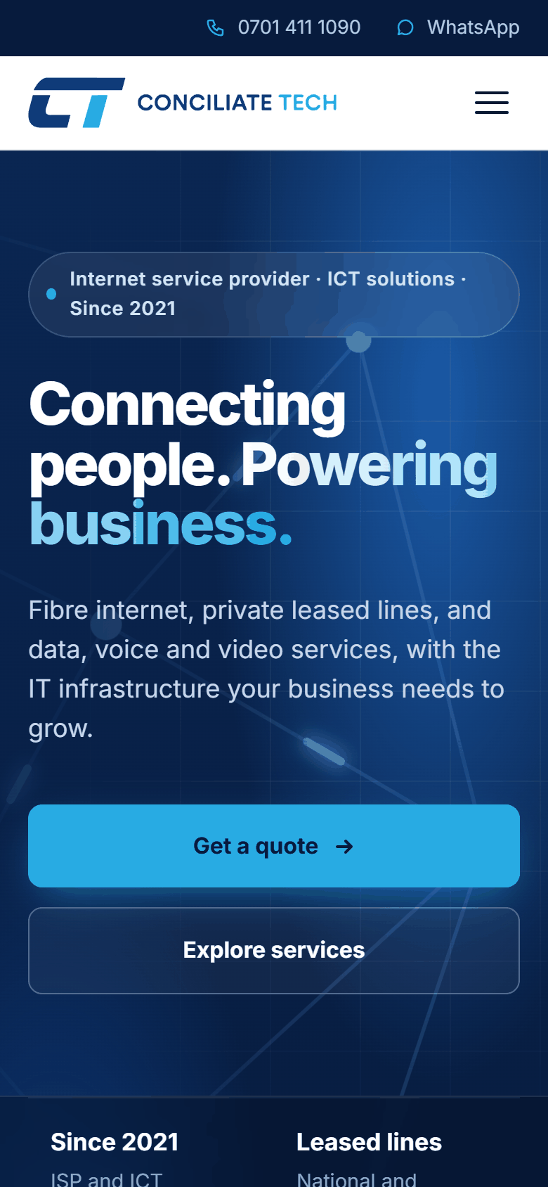 The home page hero at phone width