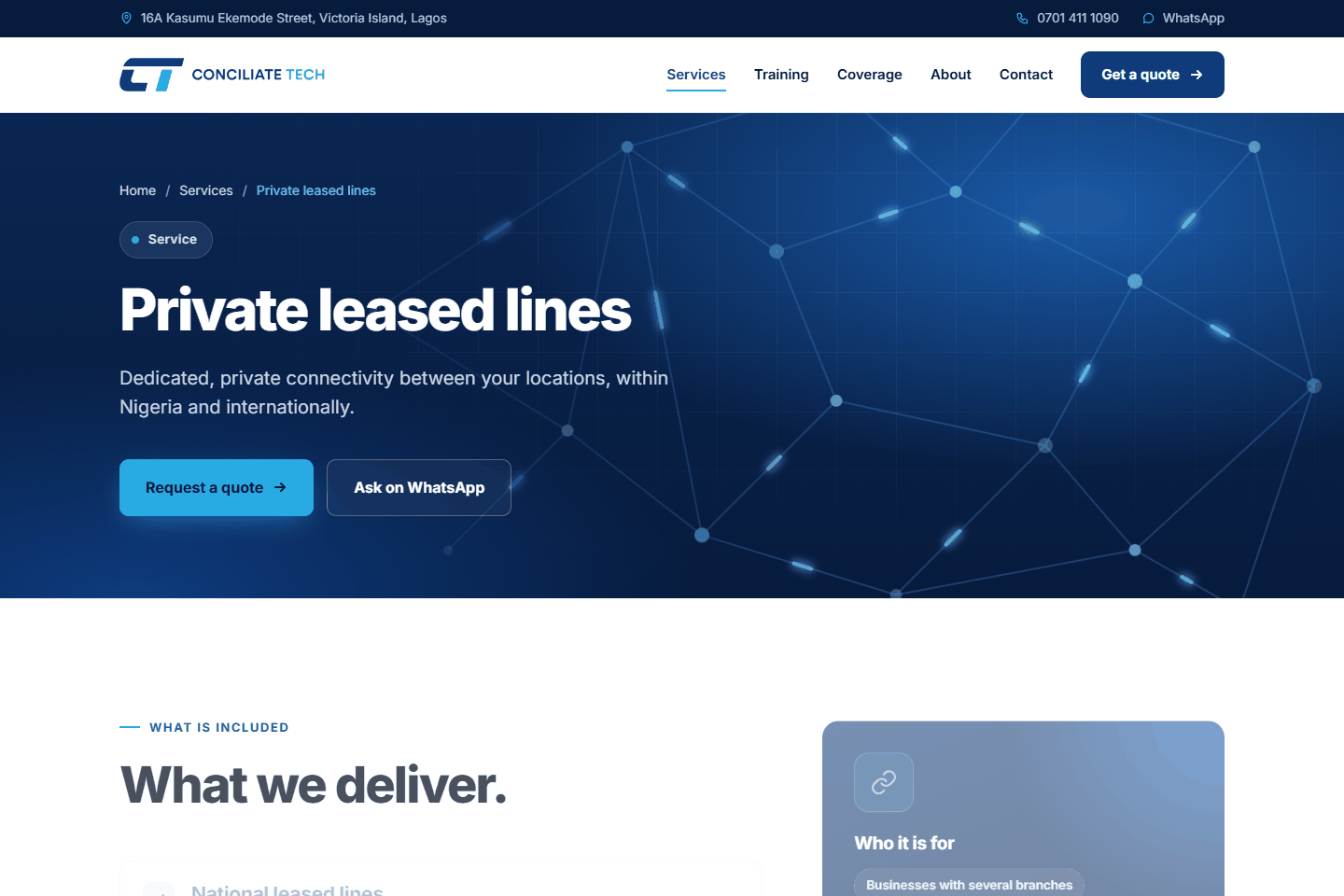 The private leased lines service page